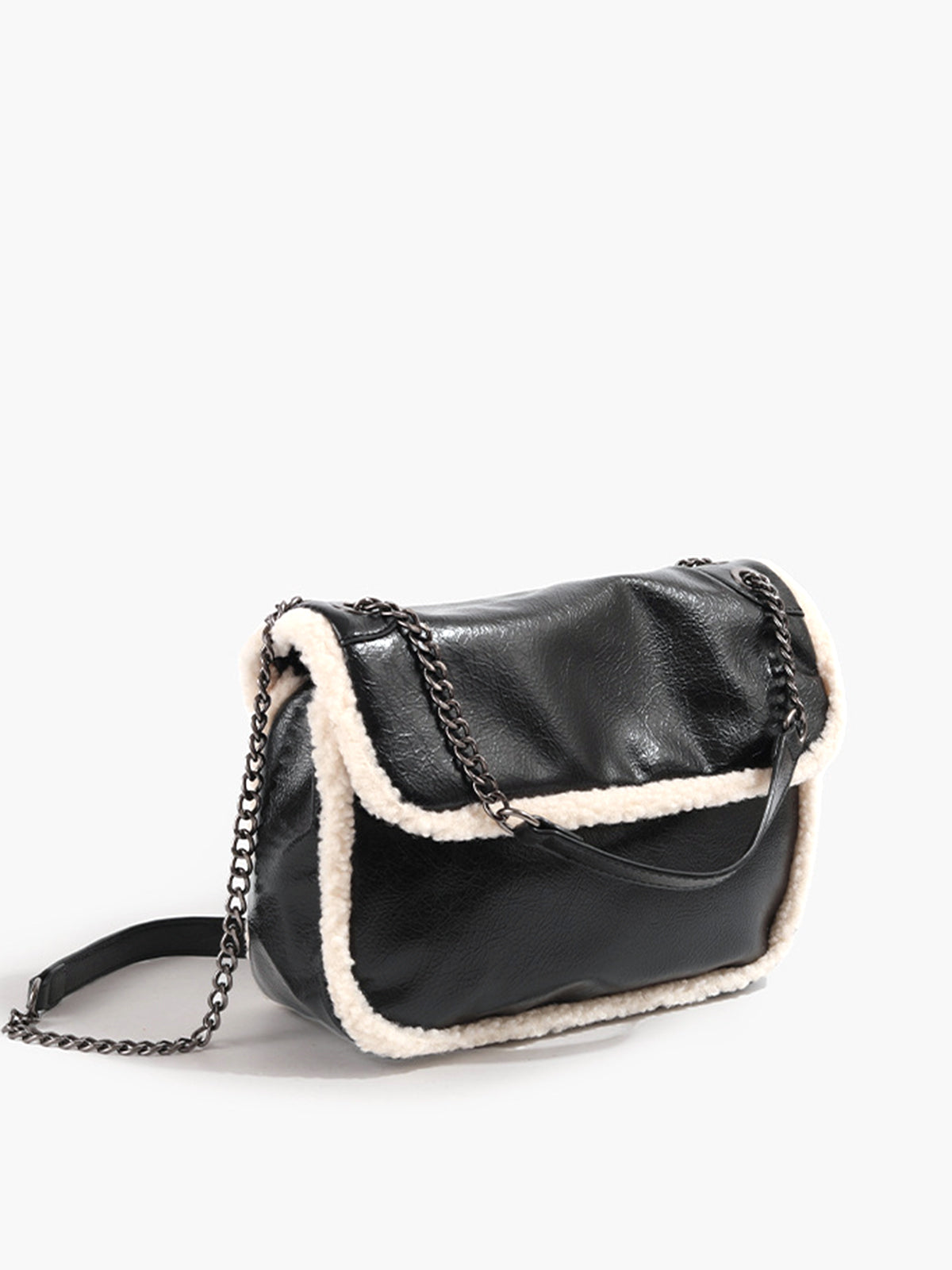 Elegante Flap Textured Fleece Schoudertas voor Stijlvol Comfort