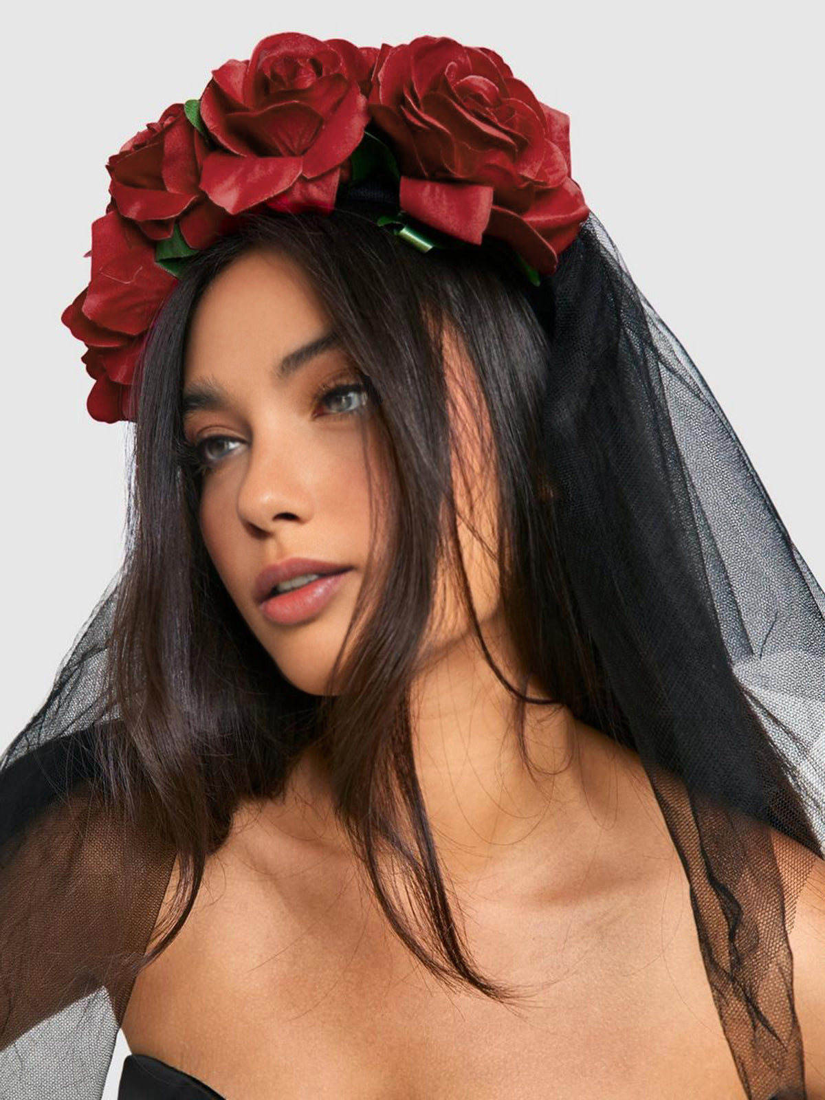 Thema Halloween Rosenblüten Haarband met zwart mesh-ontwerp