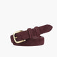 Elegante en hardly elegante suède riem met dunklekkel en smalle gesp