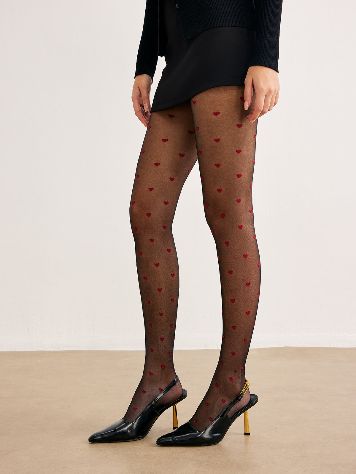 Tulle panty met hartjesprint voor een elegante en romantische stijl