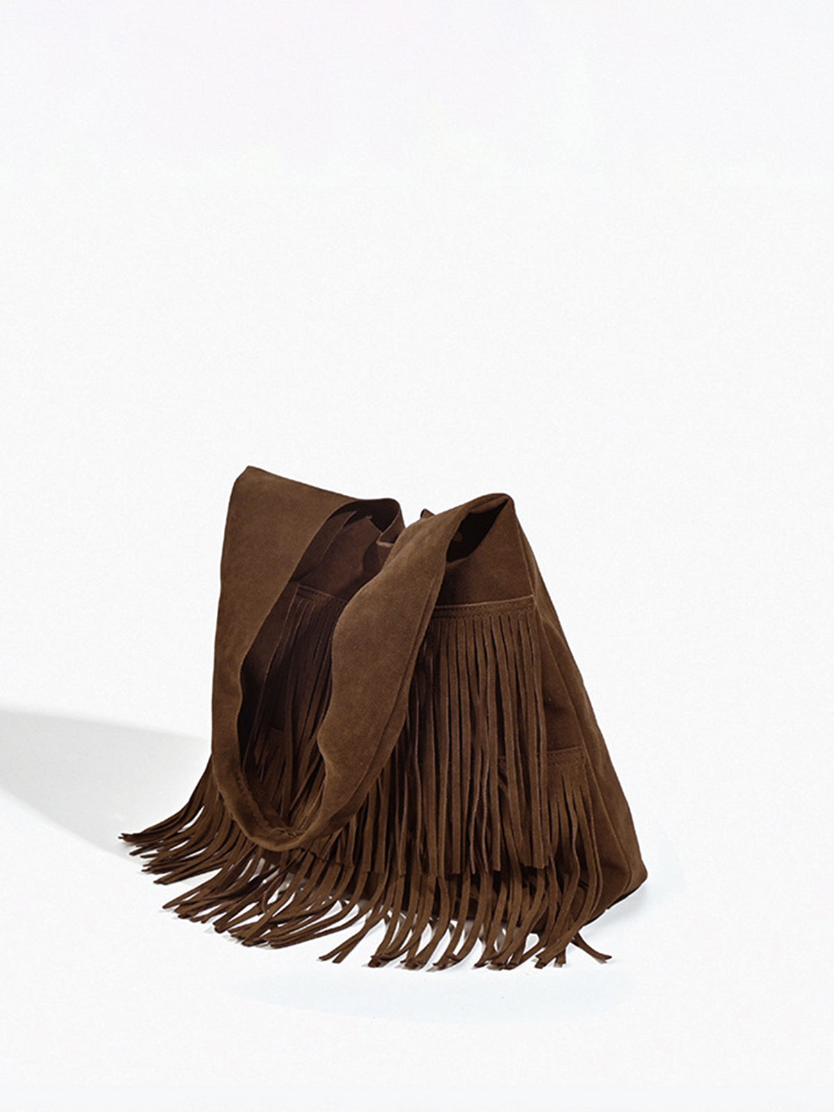 Bruine Schoudertas met Franjes – Boho Suède Look Handtas