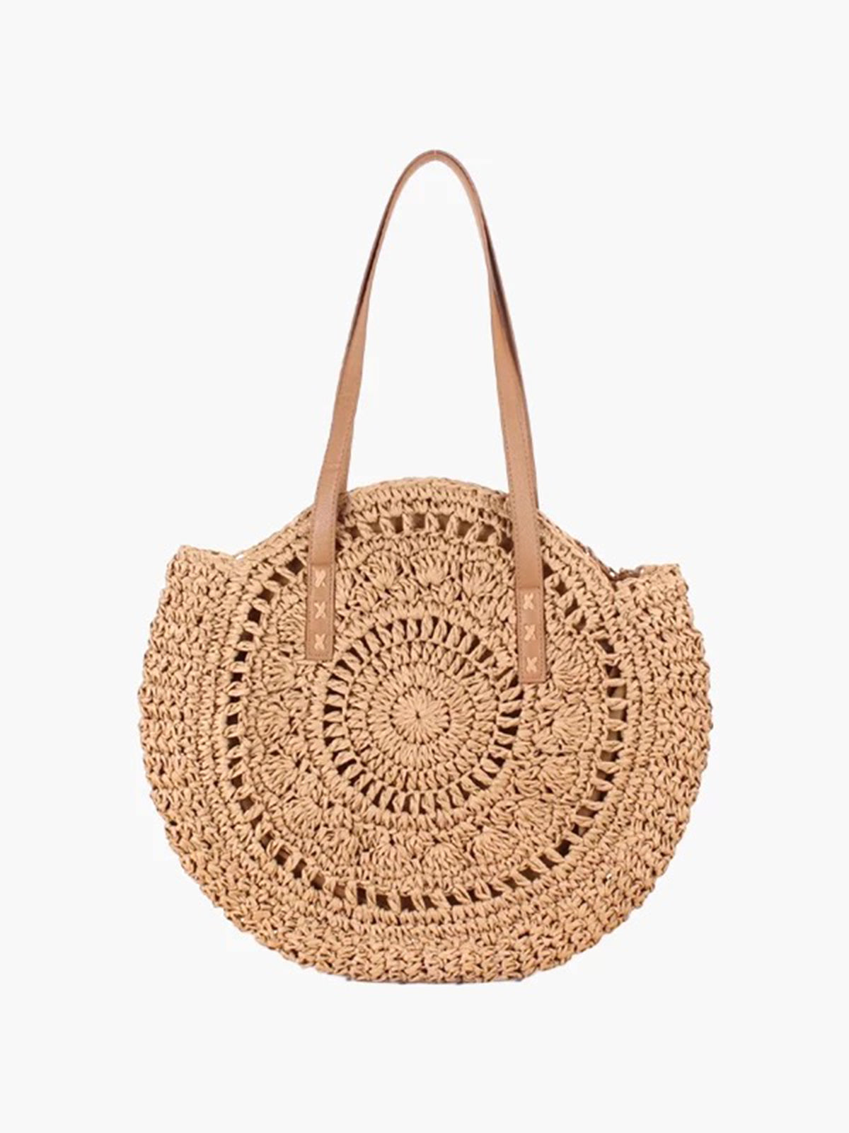 Chic Gehaakte Ronde Stro Tote Tas
