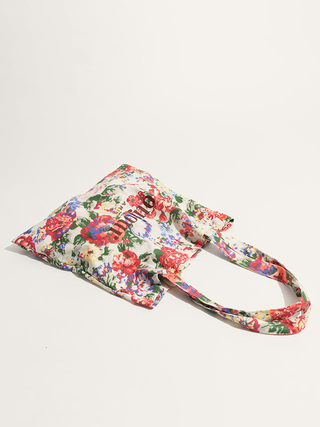 Luxe linnen schoudertas met elegante tropische bloemenprint