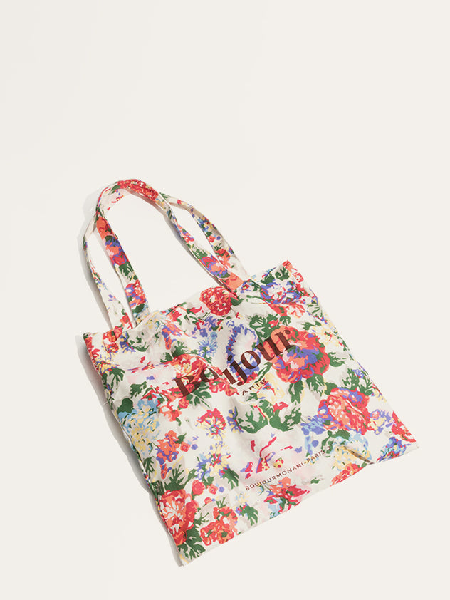 Luxe linnen schoudertas met elegante tropische bloemenprint