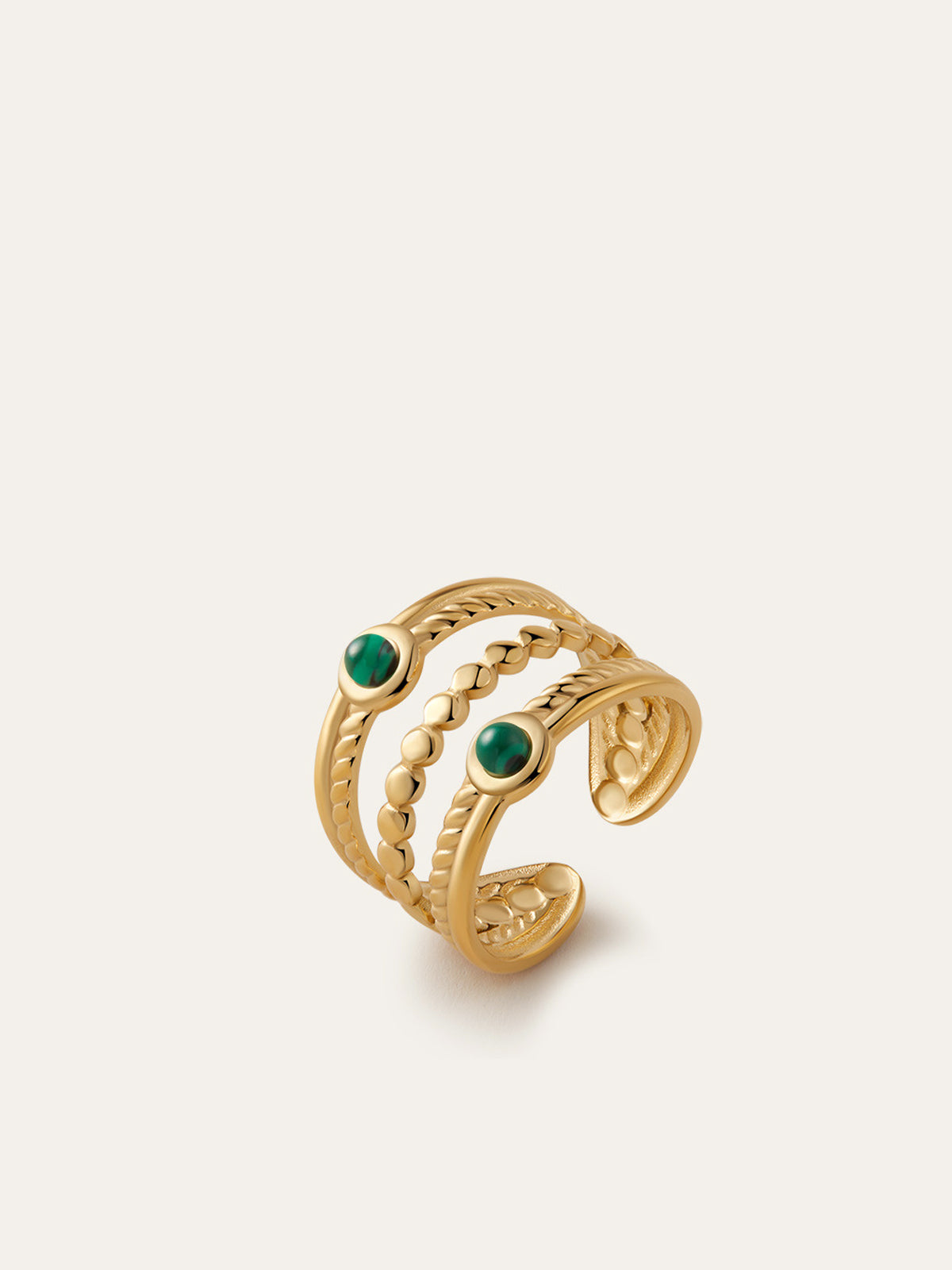 Oogent Smaragdaccent Multi-Band Gouden Ring – Elegante en Uniek Sieraad
