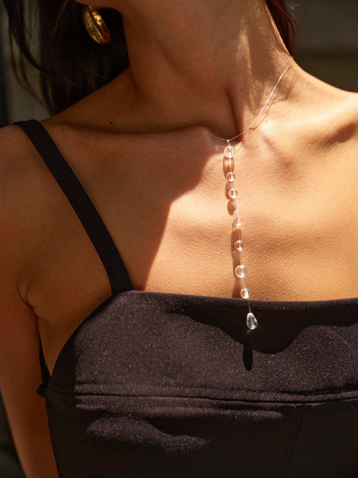 Elegante klare parel-y-vormige druppelhalsketting