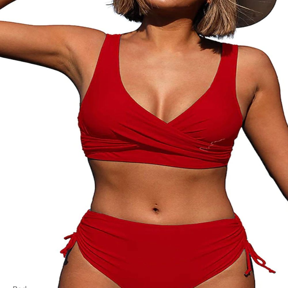Vrouwelijk Bikini-Set – Chique Wrap-Bikinitop – Hoogwaistige Slip – Verstelbare Zijkanten – Ademend Comfortabel Stoffen