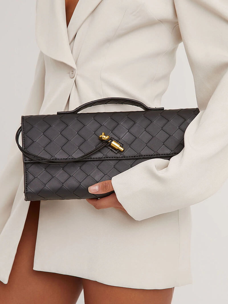 Stijlvolle Geweven Vegan Leren Handtas met Elegant Knoopsluiting