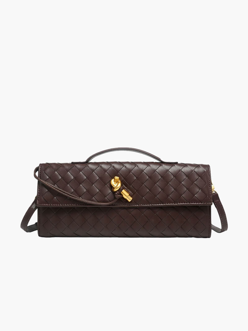 Stijlvolle Geweven Vegan Leren Handtas met Elegant Knoopsluiting