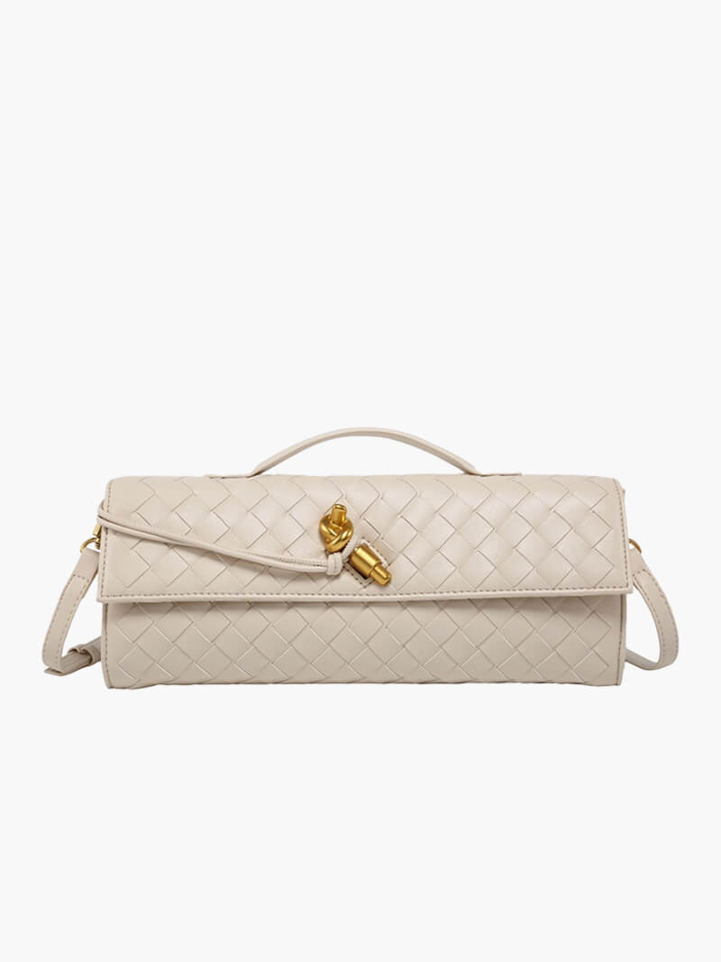Stijlvolle Geweven Vegan Leren Handtas met Elegant Knoopsluiting
