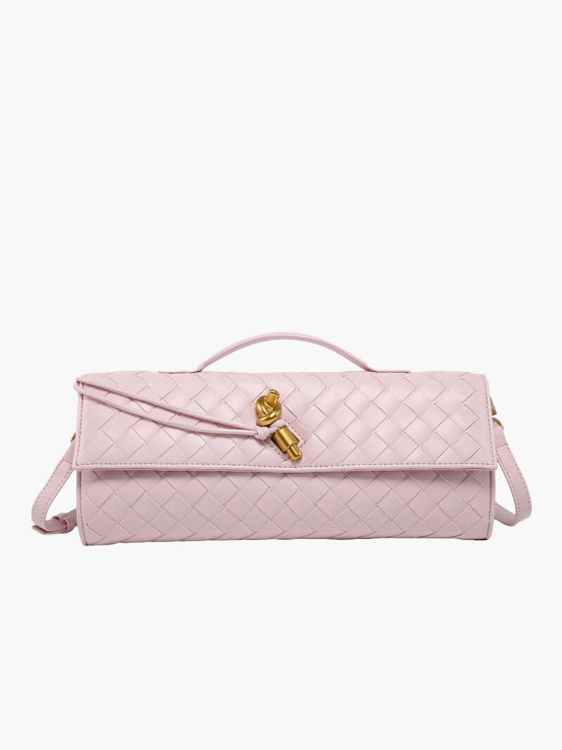 Stijlvolle Geweven Vegan Leren Handtas met Elegant Knoopsluiting