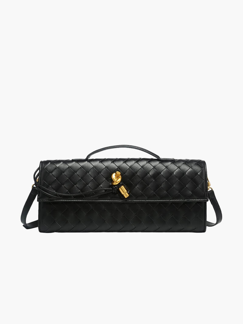 Stijlvolle Geweven Vegan Leren Handtas met Elegant Knoopsluiting