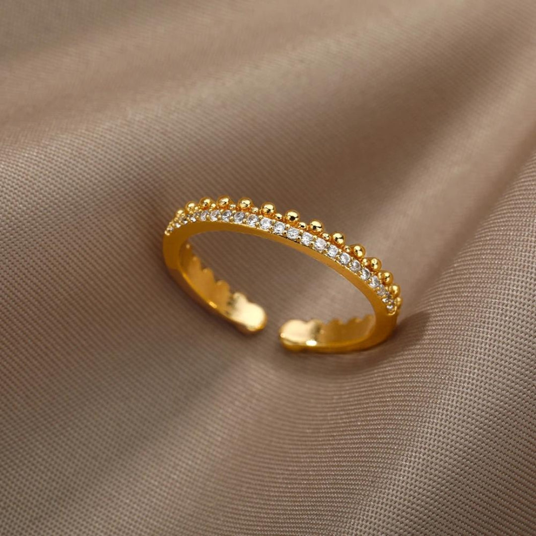 Diamanten ring met verstelbare gouden sluiting en inzetring van zirconia