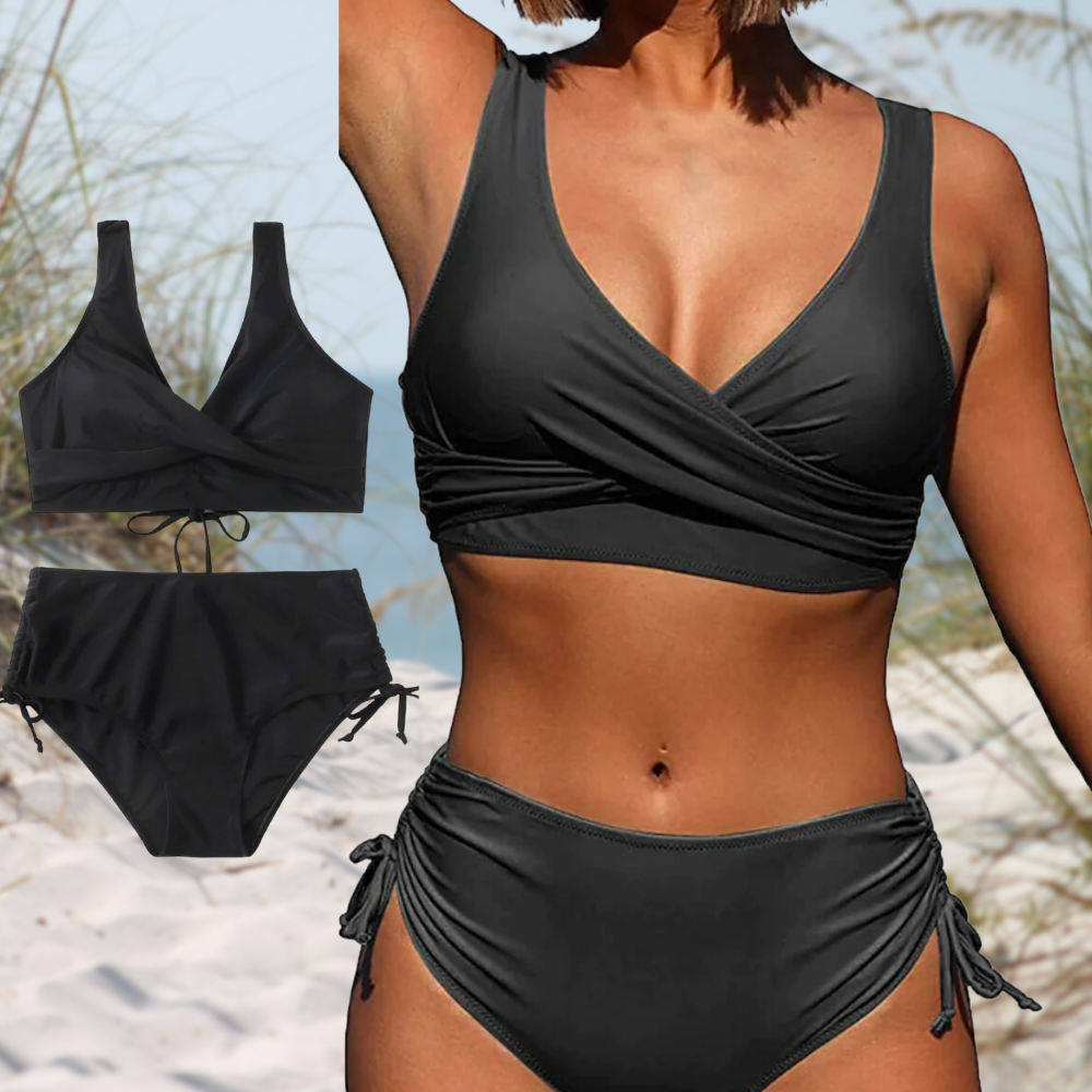 Vrouwelijk Bikini-Set – Chique Wrap-Bikinitop – Hoogwaistige Slip – Verstelbare Zijkanten – Ademend Comfortabel Stoffen