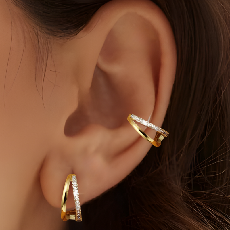 Goudkleurige Zirkonia Clip-On Oorbellen - Elies