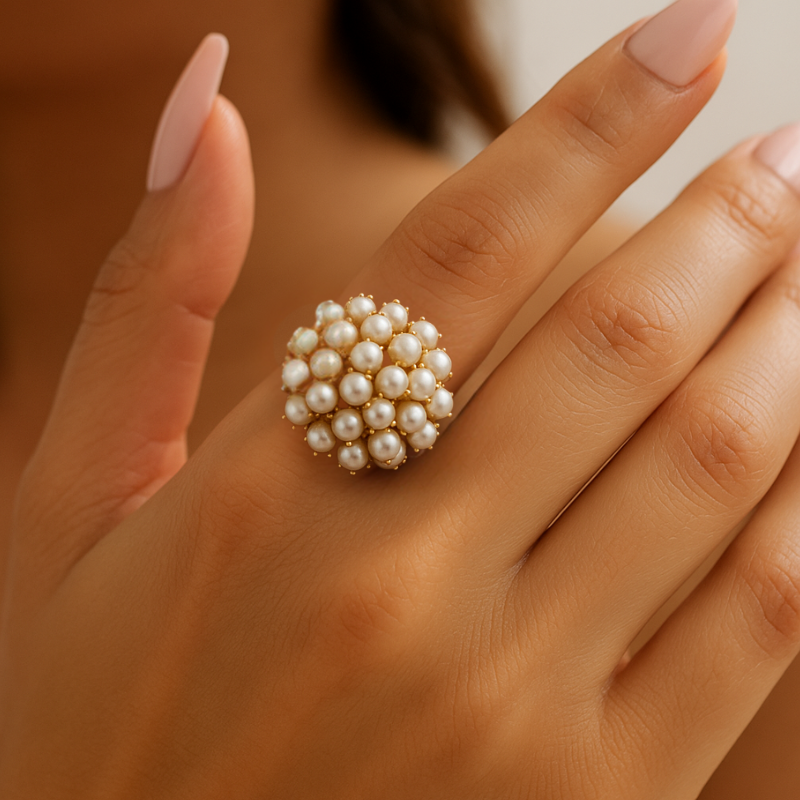 Elegante Gouden Parelsring voor een Tijdloze Look