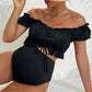 Zwempak voor zwangere vrouwen met off-shoulder design – Top met ruches – Elegante high-waist – Ademend en comfortabel materiaal