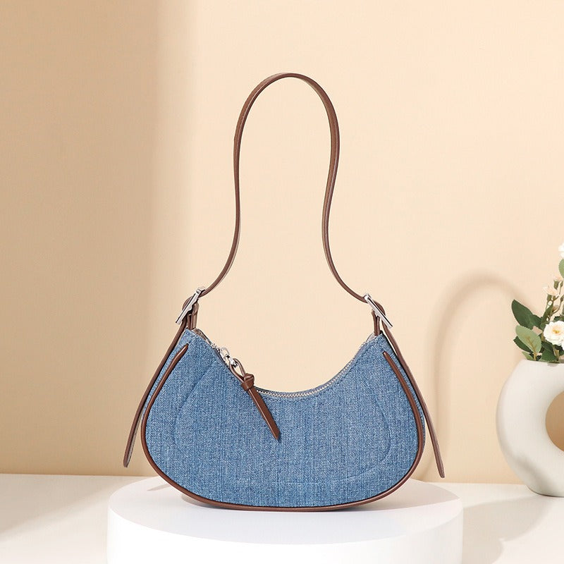 Denim damesschoudertas met halvemaanvorm - Élodie
