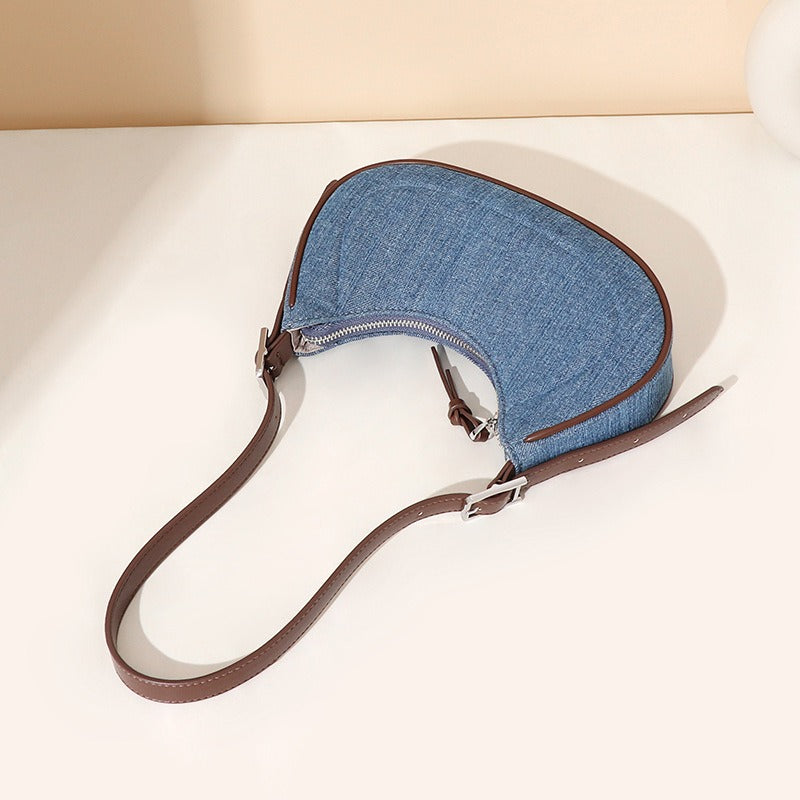 Denim damesschoudertas met halvemaanvorm - Élodie