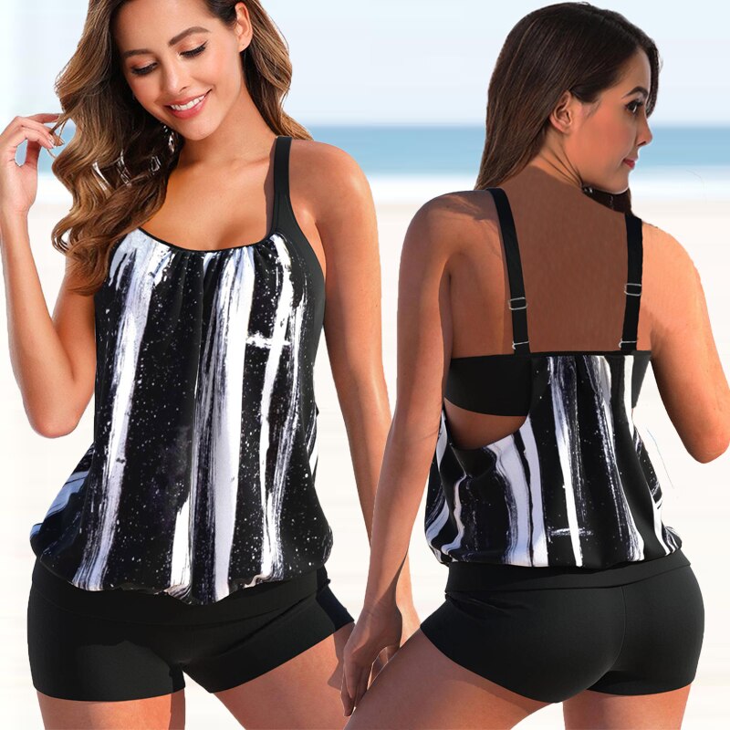 Vrouwelijke Tankini Set – Elegante Blouson Top – Verstelbare Schouderbanden – Comfortabele Shorts – Ademend Stof