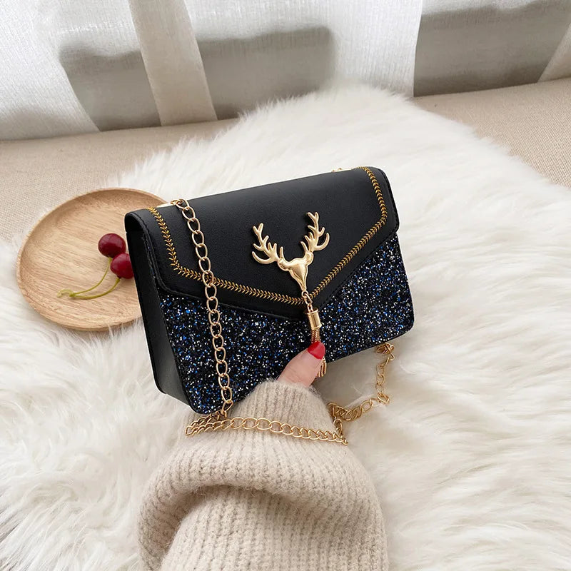 Felica™ | Dames Crossbody Schoudertas | Luxe Glittertas met Gouden Ketting