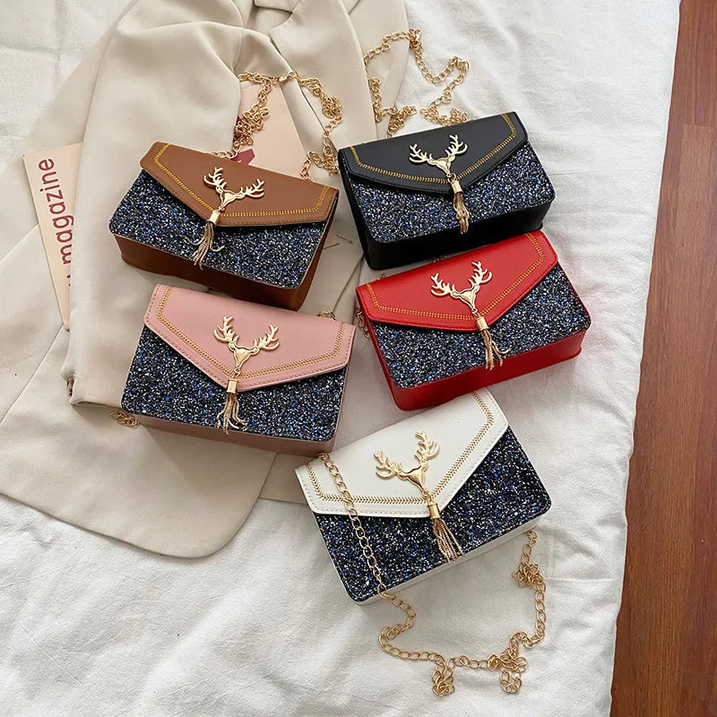 Felica™ | Dames Crossbody Schoudertas | Luxe Glittertas met Gouden Ketting