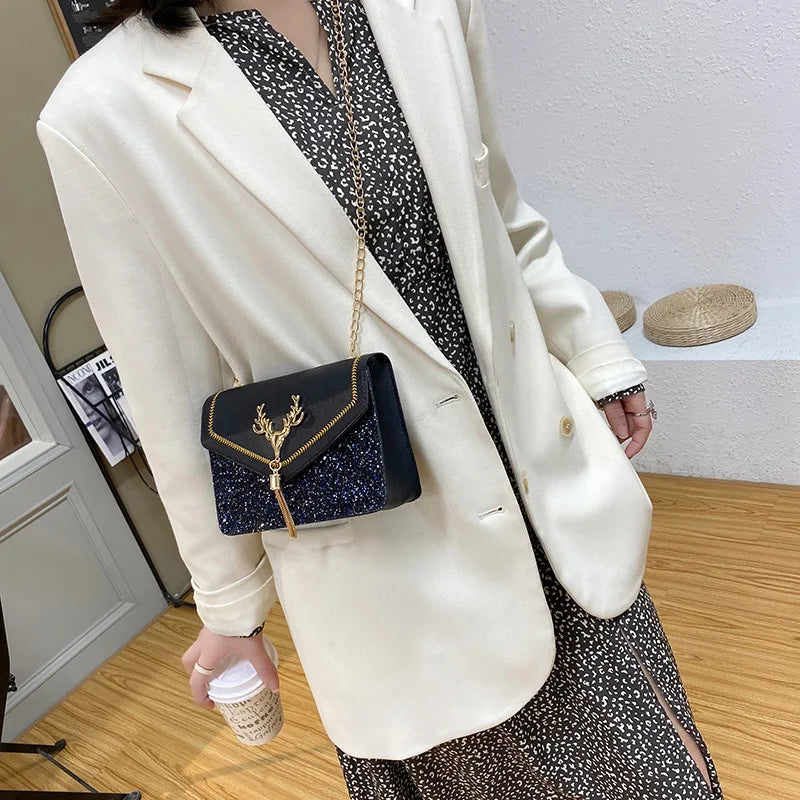Felica™ | Dames Crossbody Schoudertas | Luxe Glittertas met Gouden Ketting