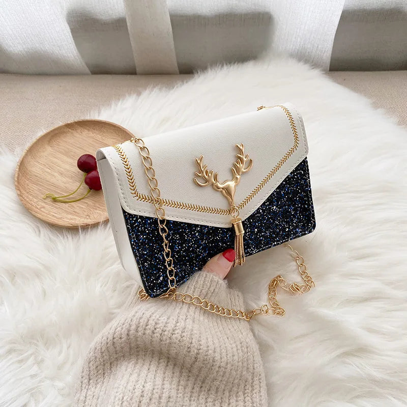 Felica™ | Dames Crossbody Schoudertas | Luxe Glittertas met Gouden Ketting