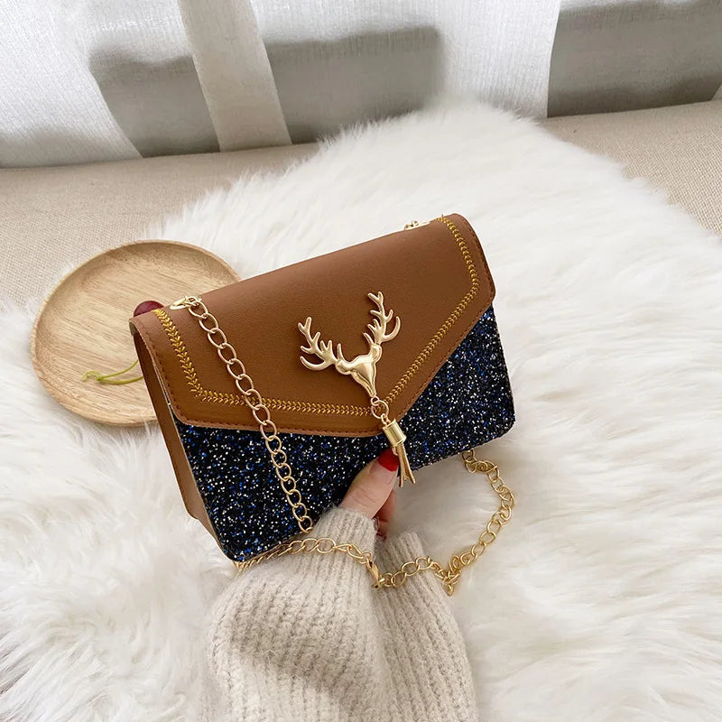 Felica™ | Dames Crossbody Schoudertas | Luxe Glittertas met Gouden Ketting