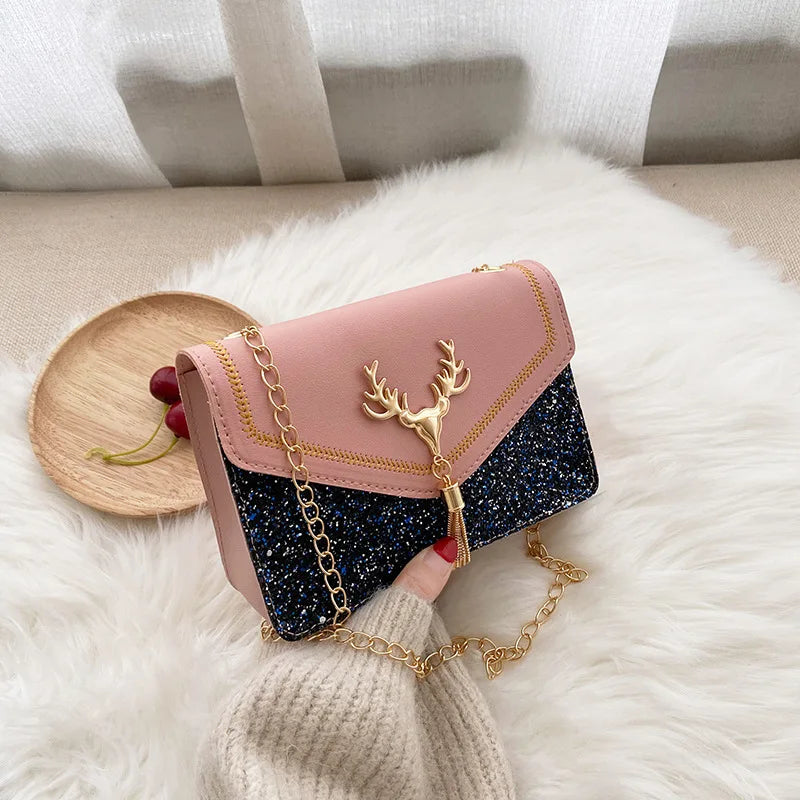Felica™ | Dames Crossbody Schoudertas | Luxe Glittertas met Gouden Ketting