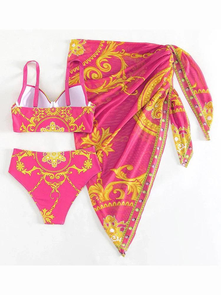 Boho Hoog Taille Bikini Set voor Vrouwen met Cover-up Vel̃