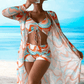 3-delige badpak voor dames - Transparante lange cardigan, getailleerd bikini top en high-waist short