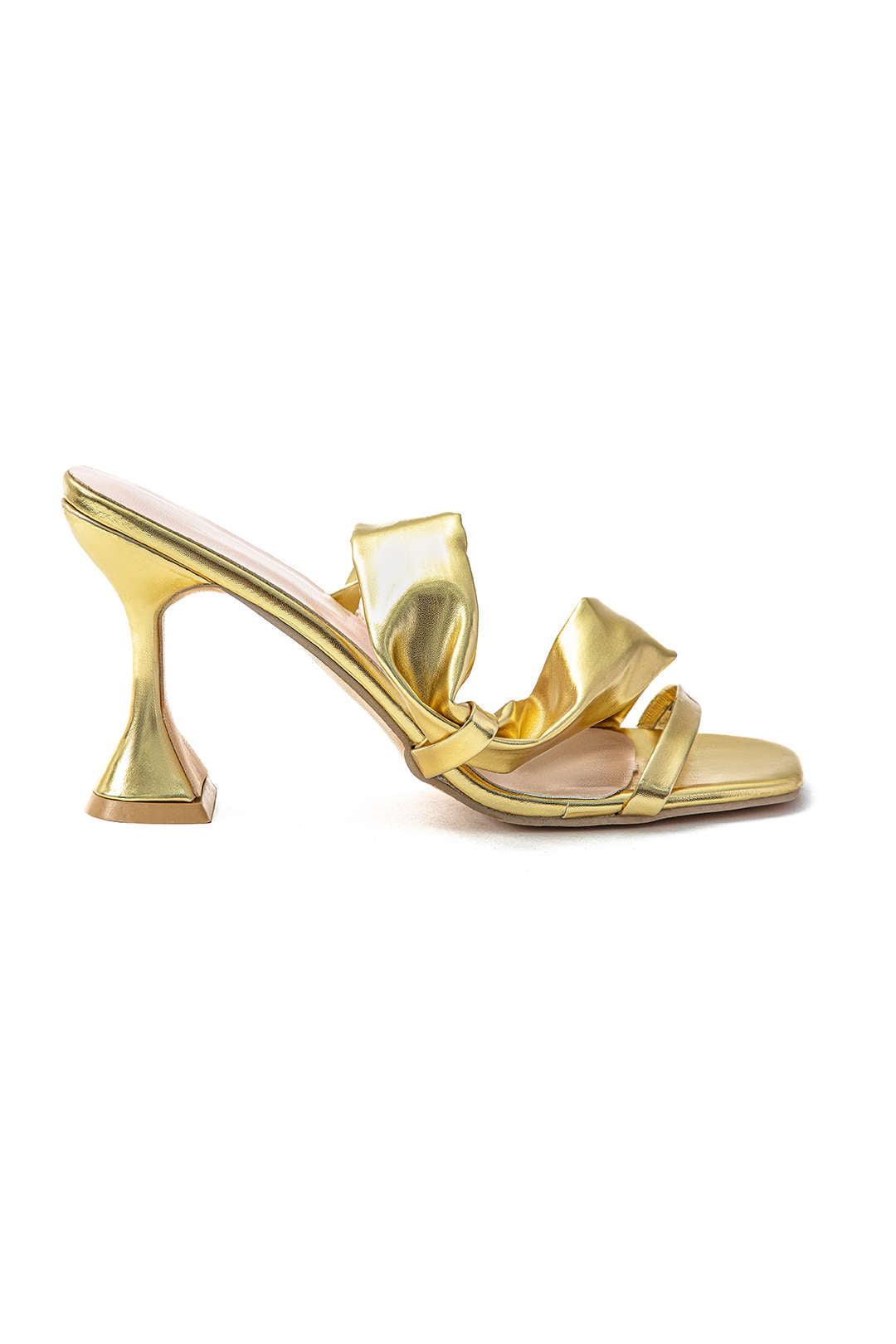 Metaal high heel sandalen met ruches en vierkante aspedster
