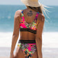 Vrouwen Badpak Set - Hoog Taille - V-halsuitsnede - Elegant Bloemenpatroon