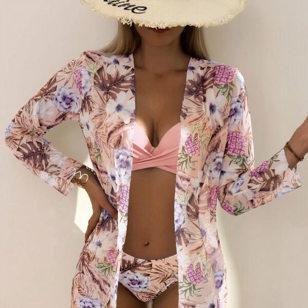 Driedelige bikini set voor dames – hoge taille – gekruist topje – verstelbare straps – ademend materiaal