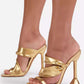 Metaal high heel sandalen met ruches en vierkante aspedster
