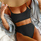 Dames Bikini-Set – Effen Ribgebreide Textuur – Comfortabel Bralette Top – Flatteuze Hoog Taille – Verstelbare Schouderbandjes