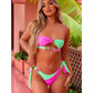 Dames bikini-set – Strapless bustier top – Hoge snit – Gerimpeld met kristal details