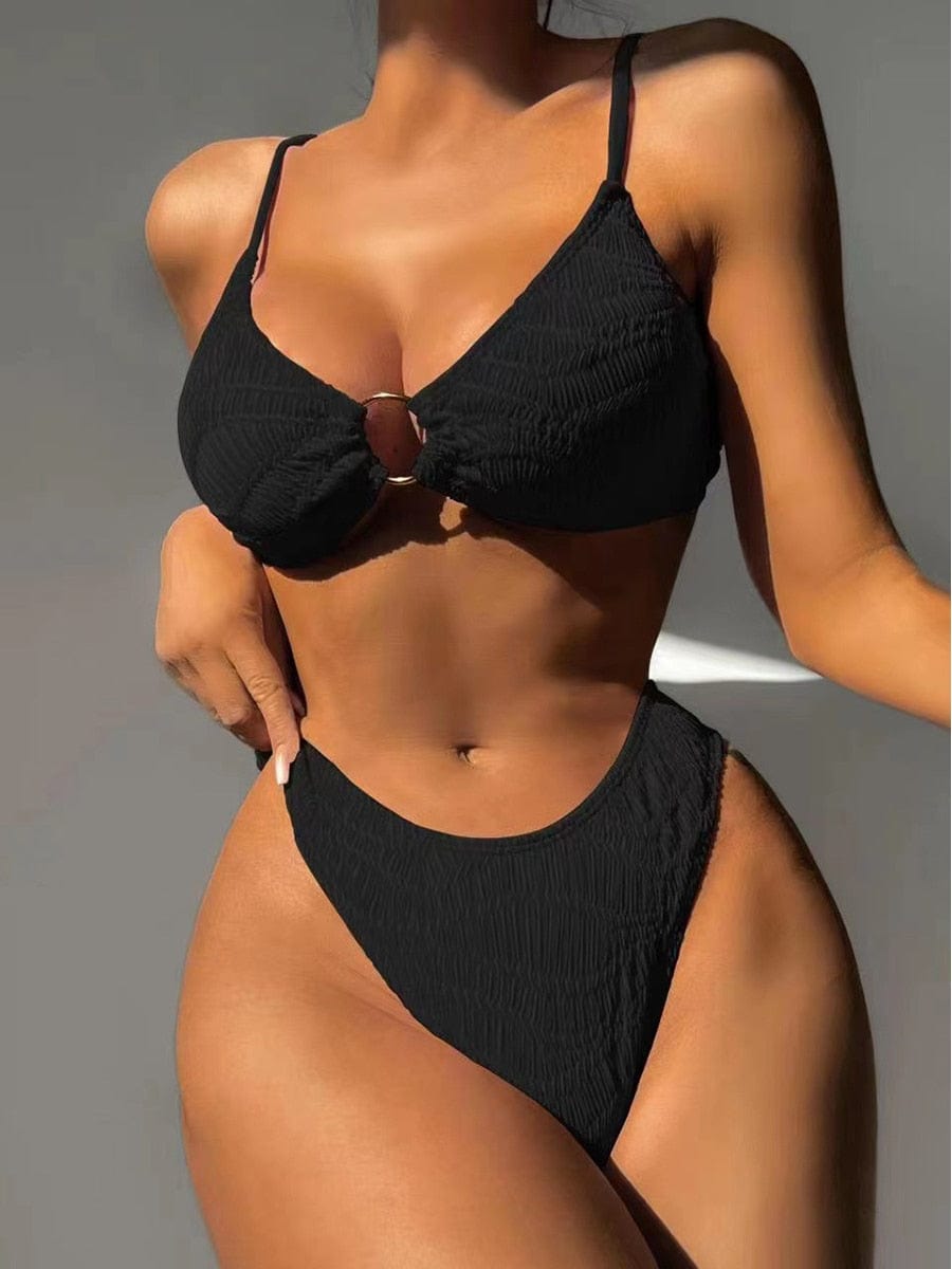 Micro gebreide textuurbikini ensemble met push-up voor dames high-end